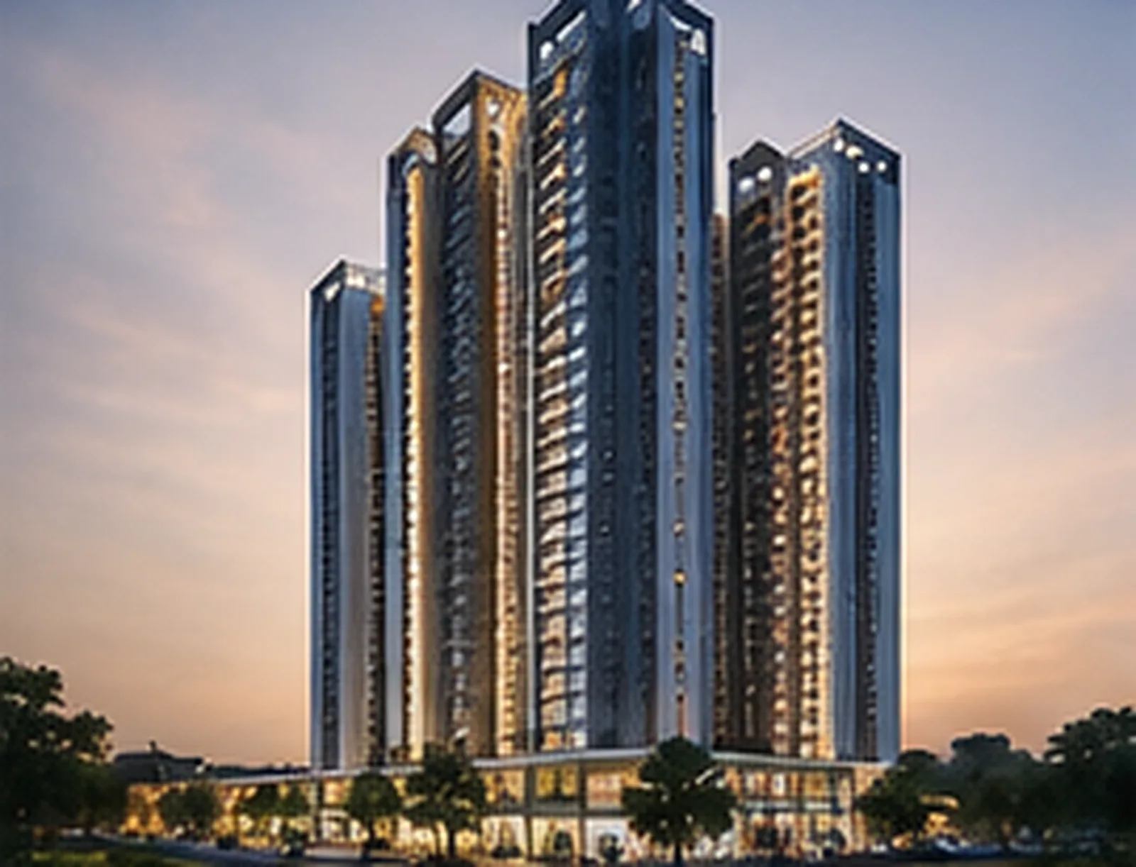 Artist's impression of the Lodha Hoskote township towers at dusk