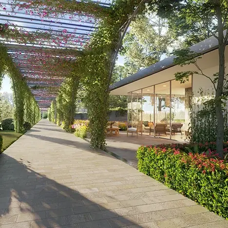 Lodha Mirabelle, near Manyata Tech Park Pergola walkway lined with flowering creepers, Lodha Mirabelle
